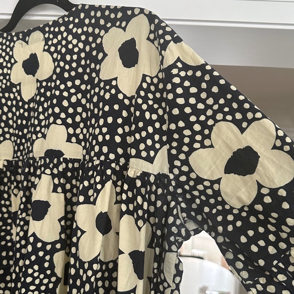 Red Sky Navy & Ivory Floral Cotton 50s "House Dress." Size S. Very Oversized! - Picture 9 of 12